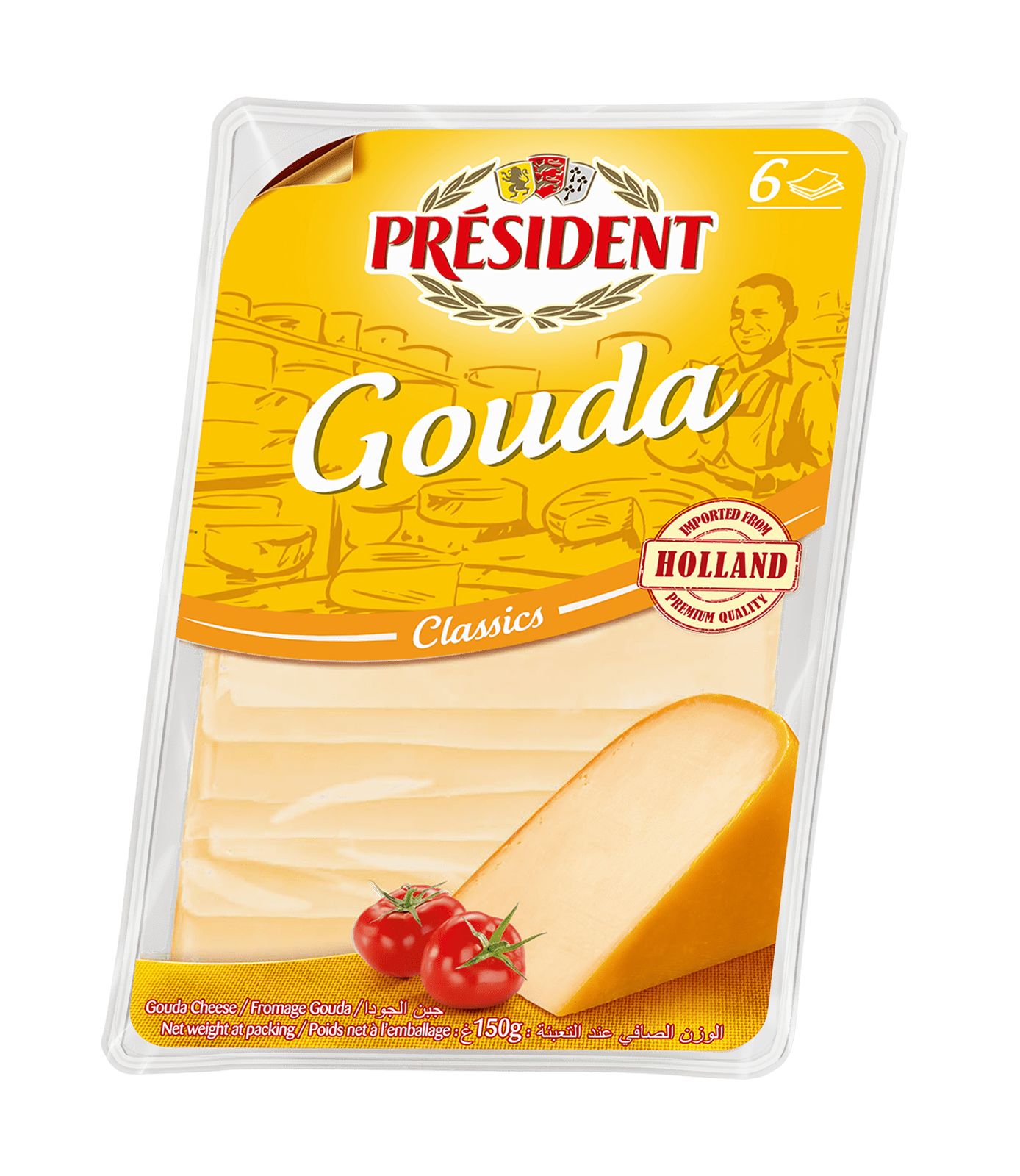 president gouda slices 150gx10 45% fdm